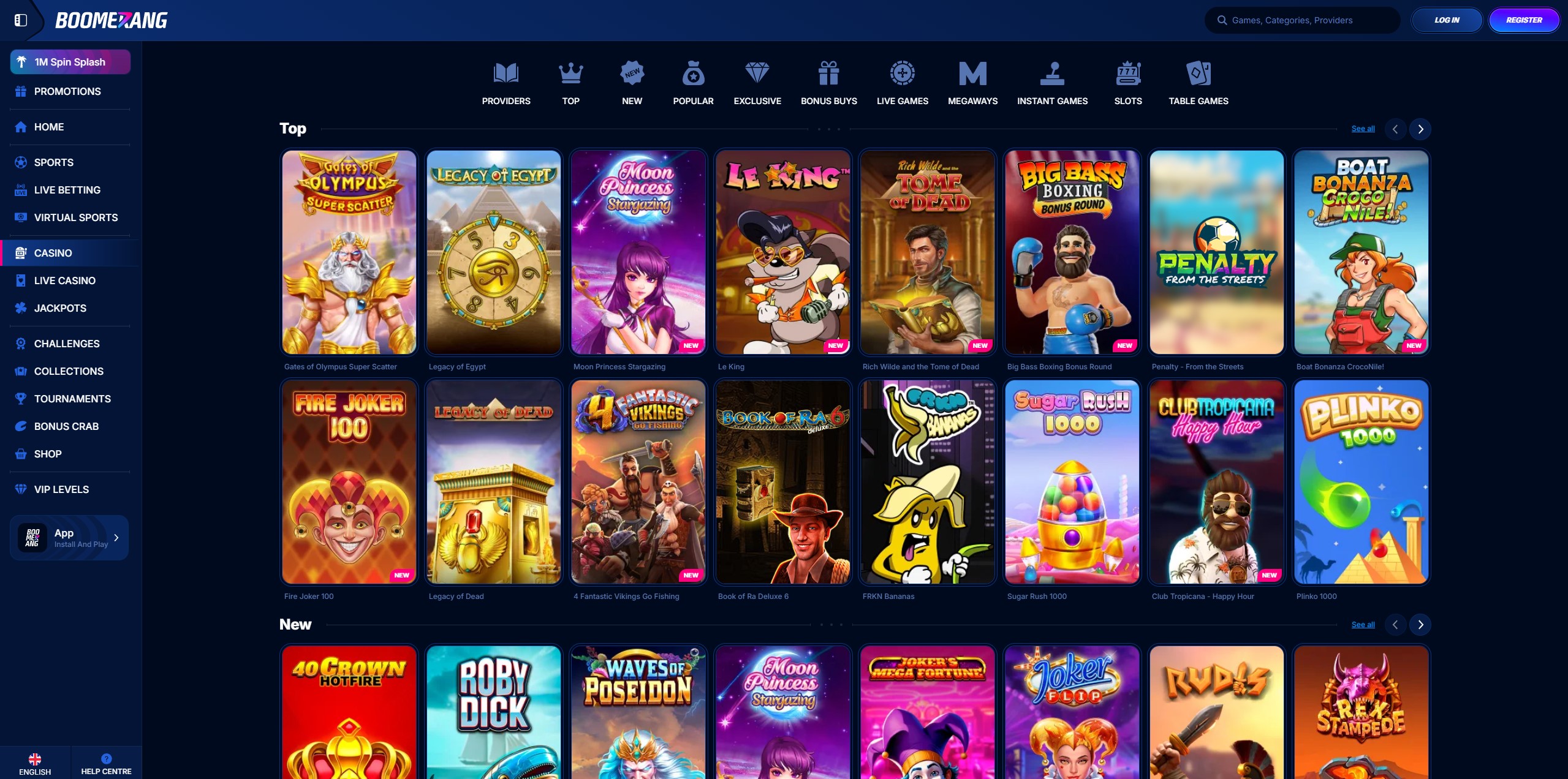 Auswahl an Boomerang Casino Slots