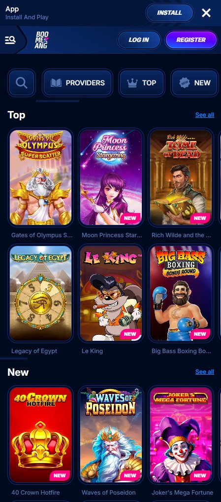 Boomerang Casino auf dem Smartphone